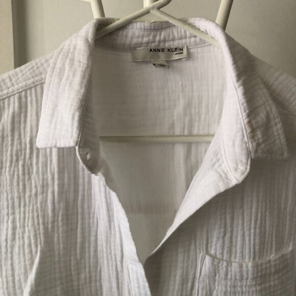 ANNE KLEIN JEANS WHITE BUTTON DOWN CRINKLE GAUZE SHIRT 100% COTTON M NWOT - Picture 6 of 11